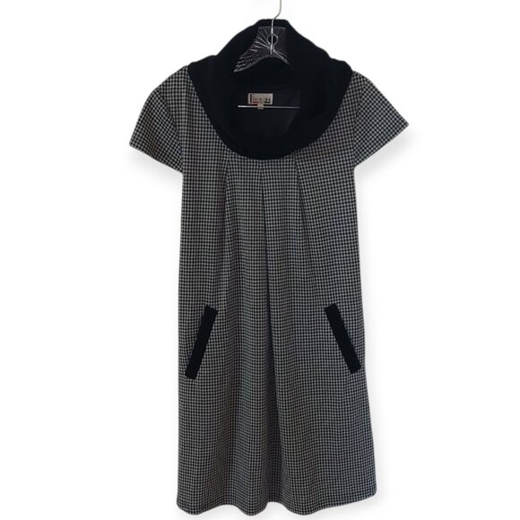 Feravani Italian Retro Shift Dress Cowl Neck Houndstooth Pockets 1960 Inspired 8 - Picture 1 of 5